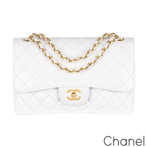 Chanel Cream White Quilted Caviar Jumbo Double Flap Bag 